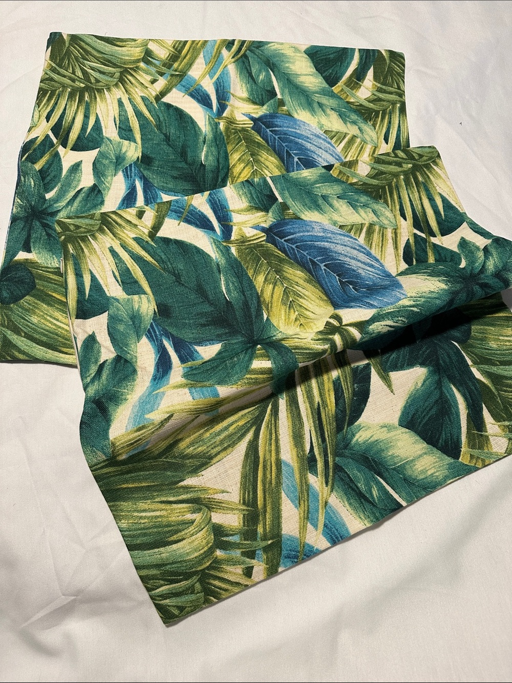 Tropical Leaf Print Fabric Panel in Green & Blue